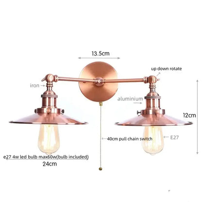 Industrial copper dual head led wall light with copper finish and adjustable arms featuring vintage edison bulbs for wall light decorbites dual head use