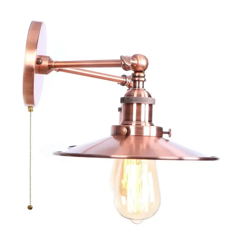 Copper-toned industrial-style wall light with brass pull chain and exposed filament bulb for decorbites dual head pink use