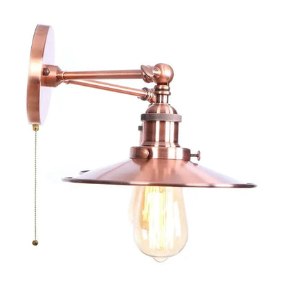 Copper-toned industrial-style wall light with brass pull chain and exposed filament bulb for decorbites dual head pink use