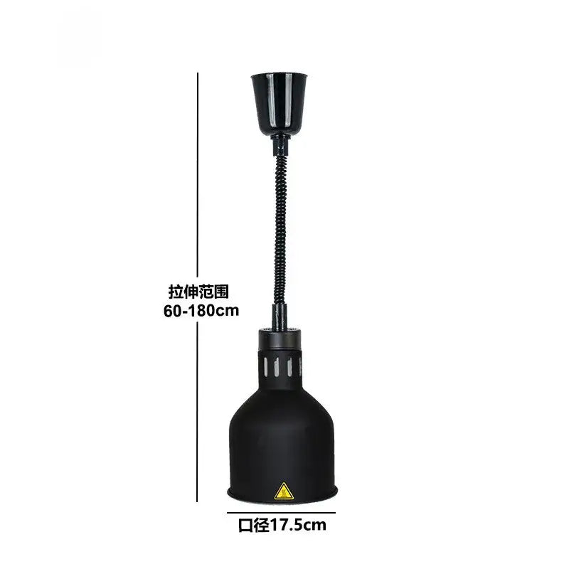 Black industrial copper electric heat lamp with flexible gooseneck and adjustable height for kitchen pendant heating