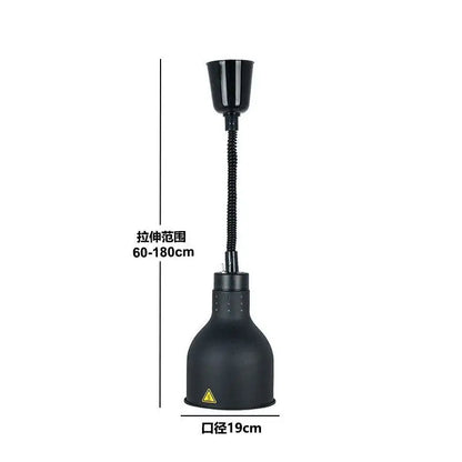 Black industrial-style adjustable electric heat lamp with flexible gooseneck and matte finish for kitchen use