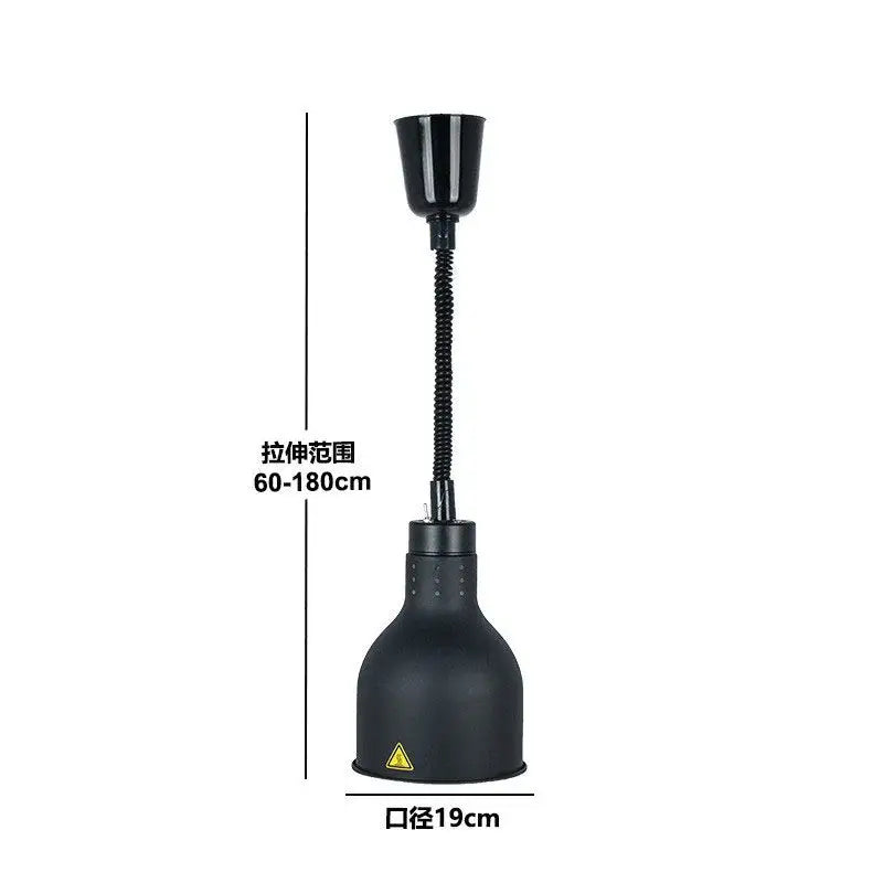 Black industrial-style adjustable electric heat lamp with flexible gooseneck and matte finish for kitchen use