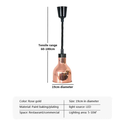 Rose gold painted baking plating pendant light with flexible black gooseneck led electric heat lamp for dining room