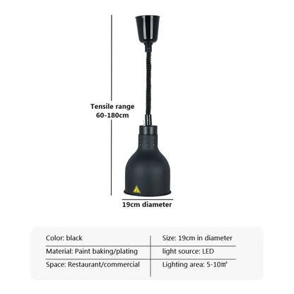 Black 19cm diameter electric heat lamp with flexible gooseneck, industrial copper pendant light for commercial use
