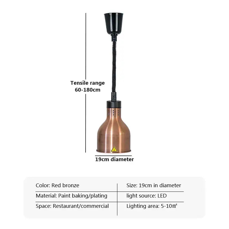 Industrial copper electric heat lamp pendant light with red bronze copper color and black flexible gooseneck led source