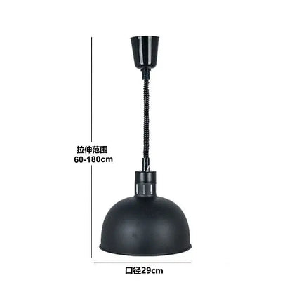 Black matte industrial-style pendant light with electric telescopic heat lamp and flexible gooseneck arm for dining room
