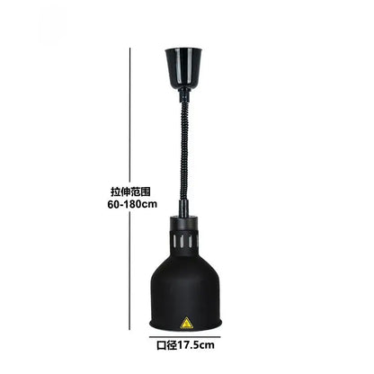 Black industrial-style copper electric telescopic heat lamp pendant light with flexible gooseneck and adjustable height