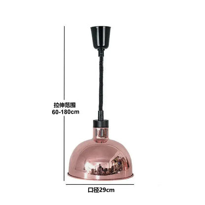Rose gold dome pendant light with black flexible neck and adjustable height electric telescopic heat lamp for dining room