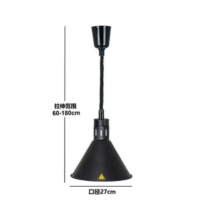 Black industrial-style electric telescopic heat lamp pendant light with flexible gooseneck and conical shade for dining room