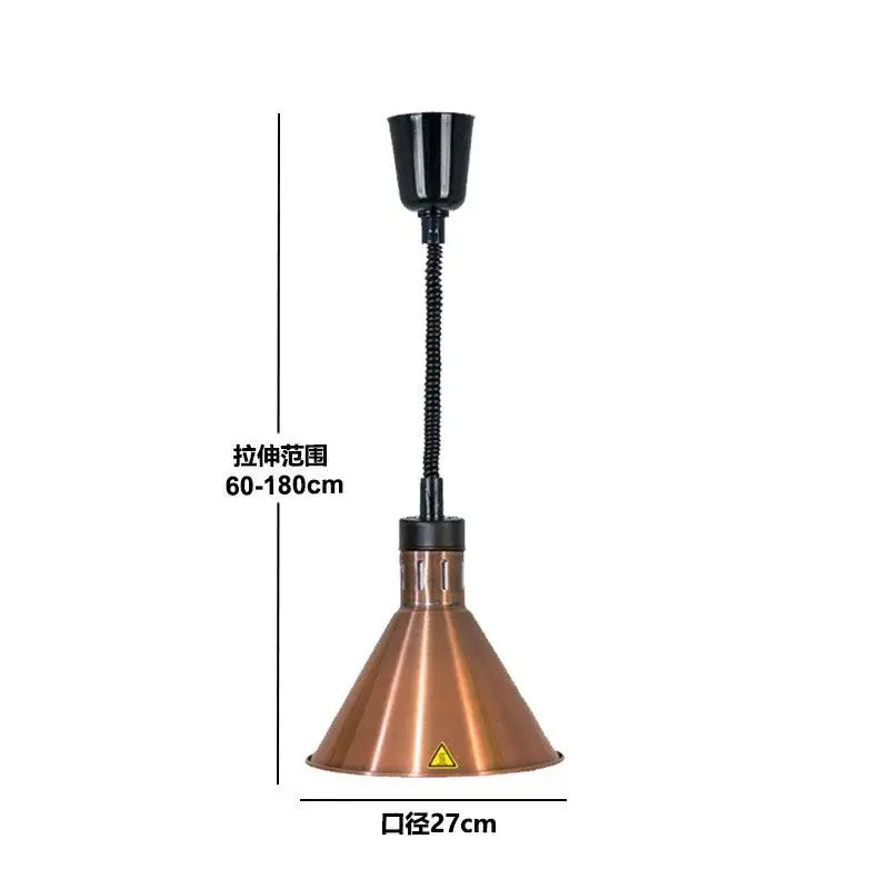 Copper-colored conical industrial electric telescopic heat lamp pendant light with black flexible gooseneck and adjustable height