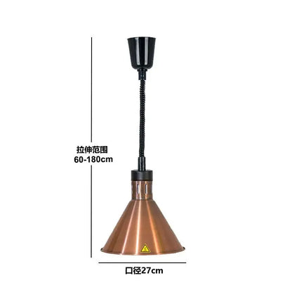Copper-colored conical industrial electric telescopic heat lamp pendant light with black flexible gooseneck and adjustable height