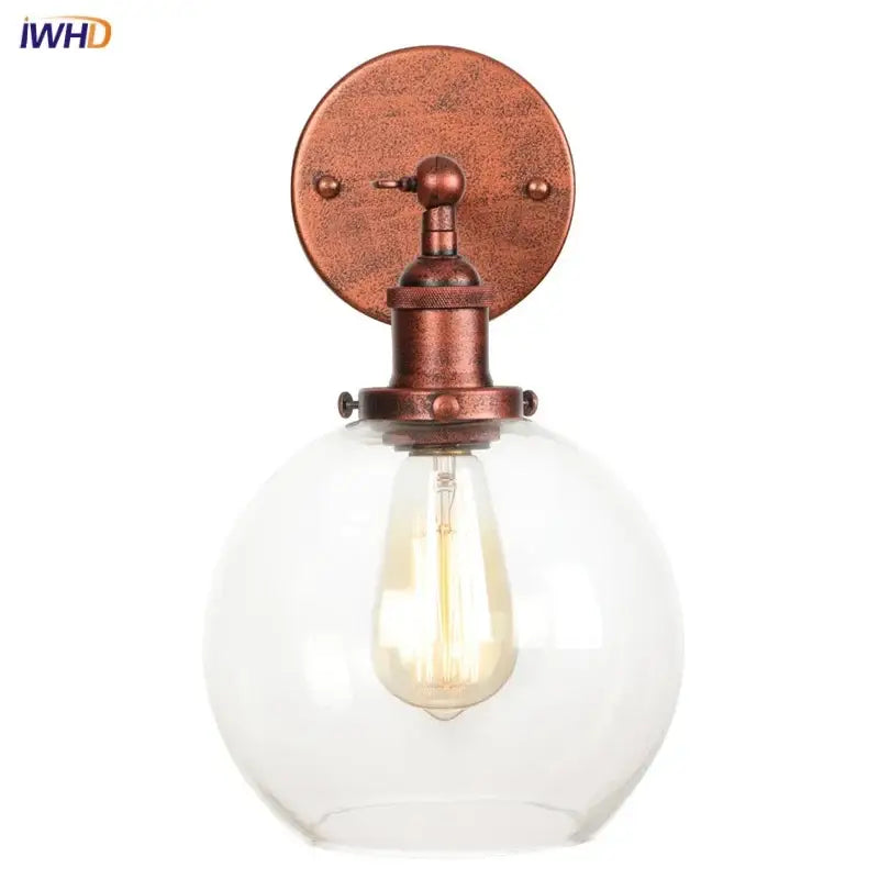 Copper-finished industrial bedside lamp with decorbites glass globe led featuring an exposed filament bulb