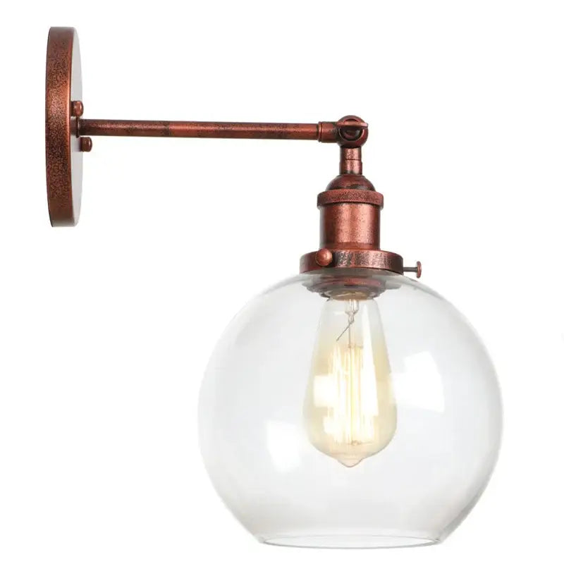 Copper-finished industrial bedside lamp with clear glass globe led and exposed filament bulb for bedroom decorbites glass globe