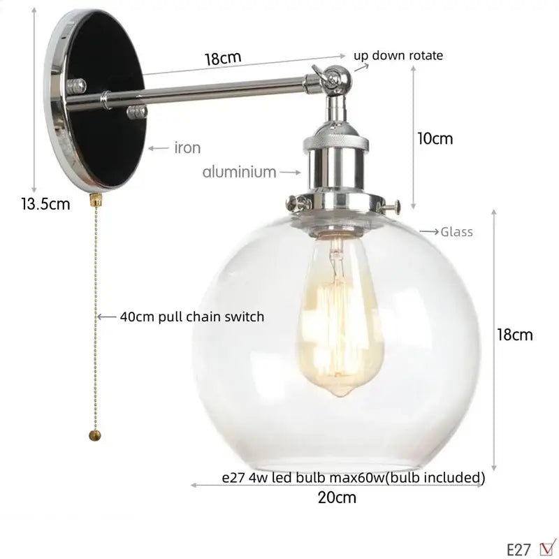 A sleek industrial copper glass globe led wall sconce with polished chrome finish and exposed edison bulb decorbites glass globe