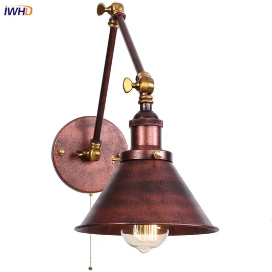 Industrial copper iron led wall lamp with pull chain featuring copper metal body brass accents and exposed edison bulb decorbites iron led