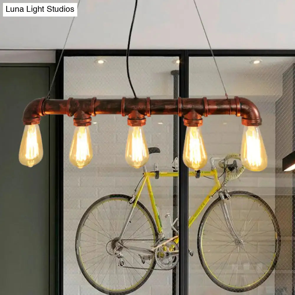 Industrial copper water pipe chandelier light fixture with five exposed filament e26 e27 bulbs for dining room