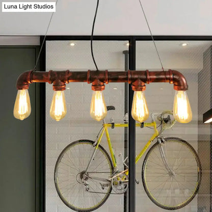Industrial copper water pipe chandelier light fixture with five exposed filament e26 e27 bulbs for dining room