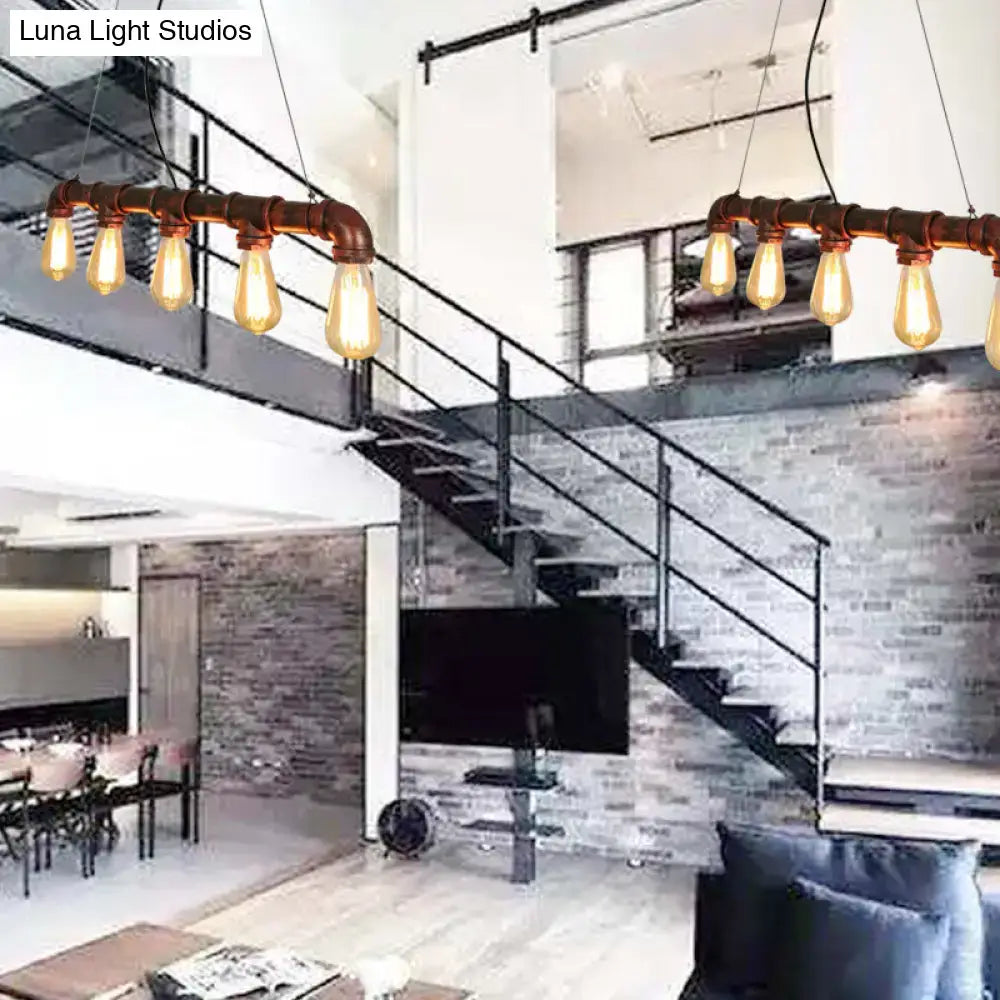 Industrial copper water pipe chandelier light fixture with multiple exposed filament e26 e27 bulbs for dining room