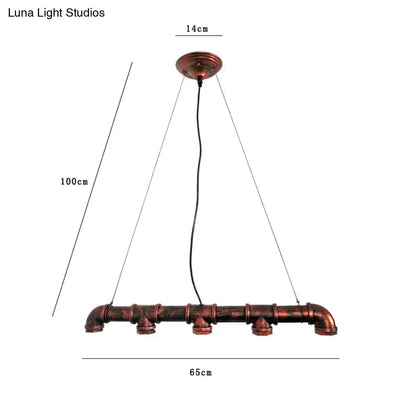 Industrial copper water pipe chandelier light fixture with rustic finish and visible joint fittings for dining room use e26 e27 light