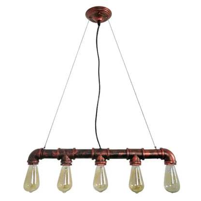 Industrial copper water pipe chandelier light fixture with five exposed e26 e27 filament bulbs for dining room use