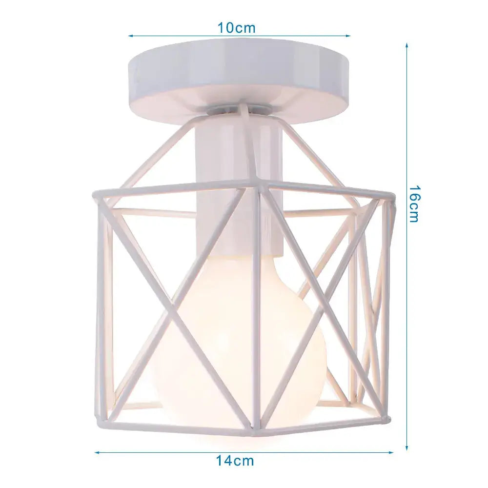 White geometric metal cage industrial e27 ceiling lamp with frosted bulb for modern living room decorbites industrial e27