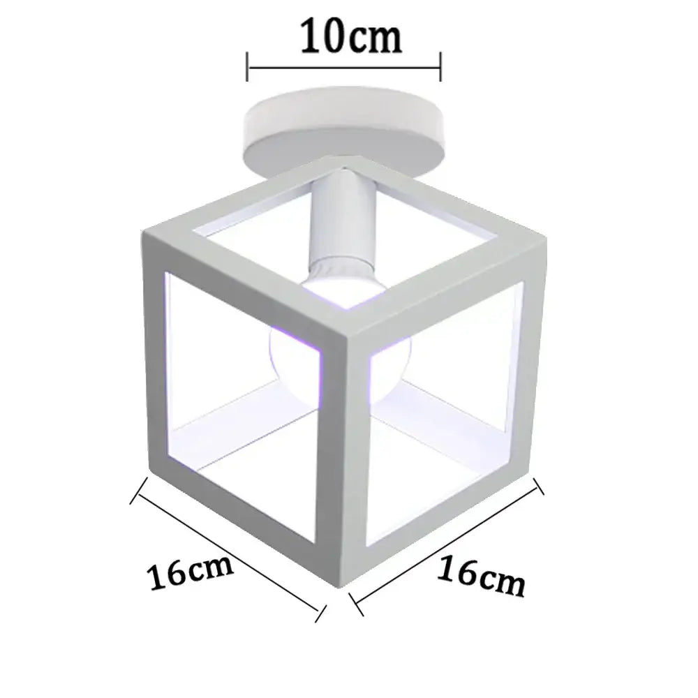 White cube-shaped industrial e27 ceiling lamp with frosted glass panels for modern geometric living room decorbites industrial e27