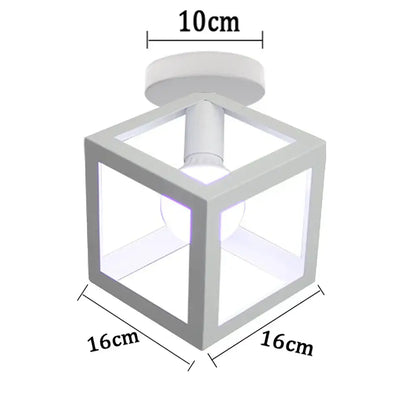 White cube-shaped industrial e27 ceiling lamp with frosted glass panels for modern geometric living room decorbites industrial e27