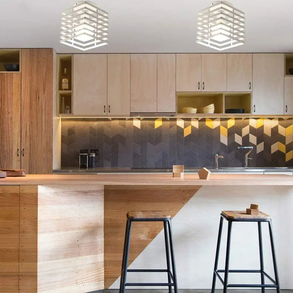 Modern geometric white decorbites industrial e27 ceiling pendant lights with lattice design above kitchen counter