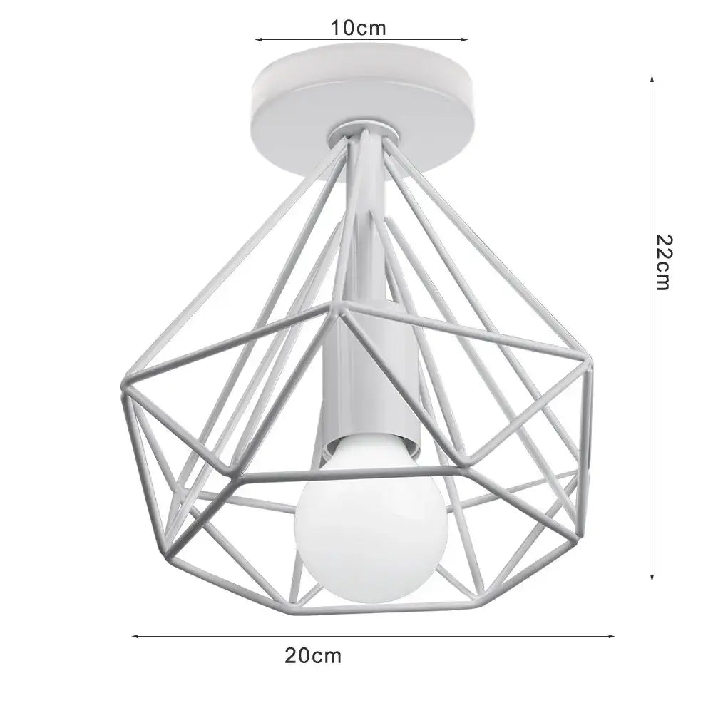 White geometric wire cage industrial e27 ceiling lamp with frosted bulb for modern living room decorbites industrial e27