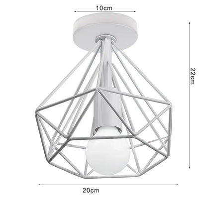 White geometric wire cage industrial e27 ceiling lamp with frosted bulb for modern living room decorbites industrial e27
