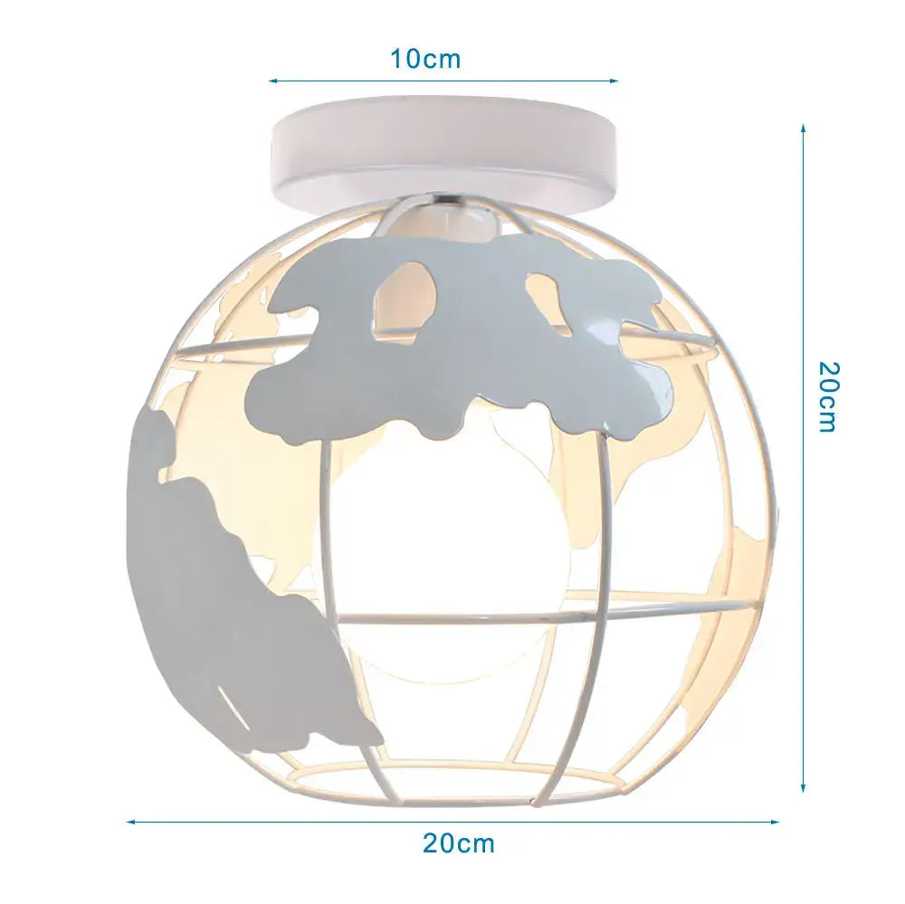 Industrial e27 ceiling lamp with a spherical translucent globe featuring gray metallic continents and white base decorbites industrial e27