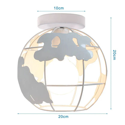 Industrial e27 ceiling lamp with a spherical translucent globe featuring gray metallic continents and white base decorbites industrial e27