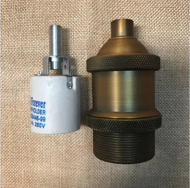 Brass-finished decorbites industrial e27 lamp holder with textured ridged bands and threaded base for kitchen lighting