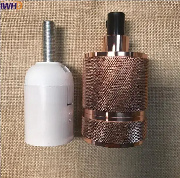 Rose gold textured industrial e27 socket lamp holder with black cap and metallic threaded base for kitchen decorbites lamp holder