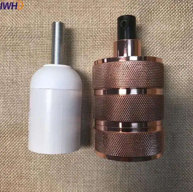 Rose gold textured decorbites industrial e27 socket lamp holder with black top and silver threaded stem for kitchen decor
