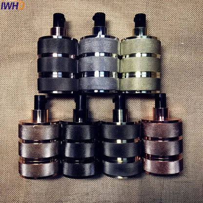 Set of six industrial e27 socket lamp holders with textured metallic shades in black silver and rose gold for decorbites lighting