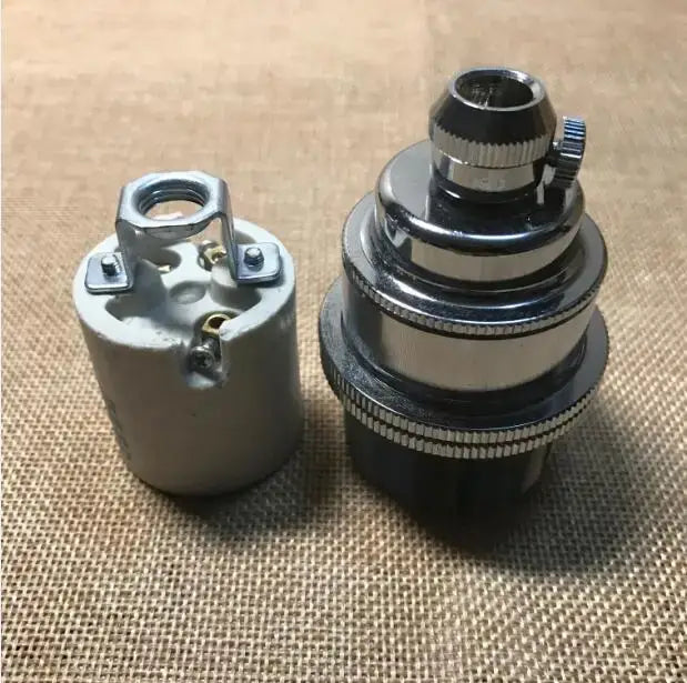 Two vintage-style decorbites industrial e27 socket lamp holders with matte silver and polished chrome black bases for kitchen use