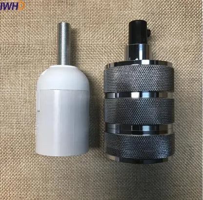 White plastic and chrome finish industrial e27 socket lamp holder with textured grip bands for kitchen metallic light base