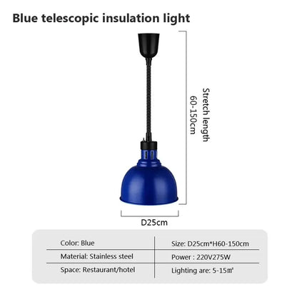 Industrial electric heat lamp kitchen dome pendant light with blue telescopic insulation and stainless steel adjustable stretch