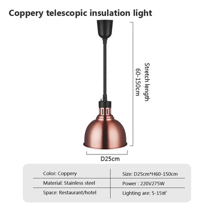 Coppery telescopic heat lamp with flexible black gooseneck and stainless steel dome for decorbites industrial electric use