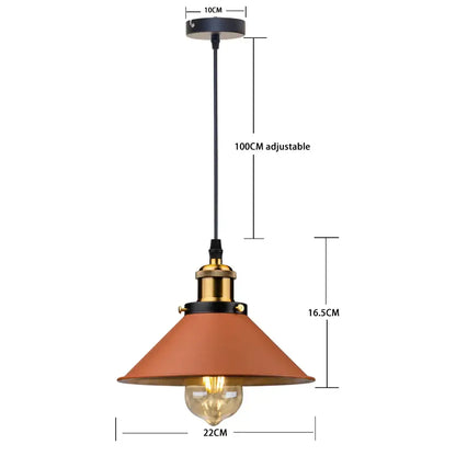 Industrial farmhouse brown pendant light with terracotta conical shade brass accents and exposed bulb for kitchen island decorbites