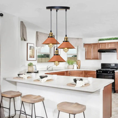 Industrial farmhouse brown pendant light with three copper bell-shaped shades and brass accents for kitchen island decorbites industrial farmhouse