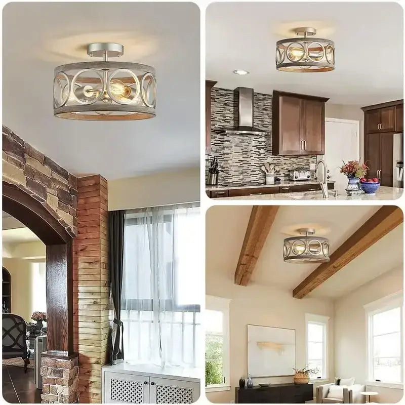 Modern brushed nickel industrial farmhouse circular chandelier with circular glass panels and warm glow for dining room decorbites industrial farmhouse