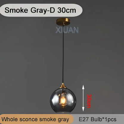 Smoke gray spherical glass industrial glass pendant light with brass finish and hanging chain for kitchen dining decorbites industrial glass