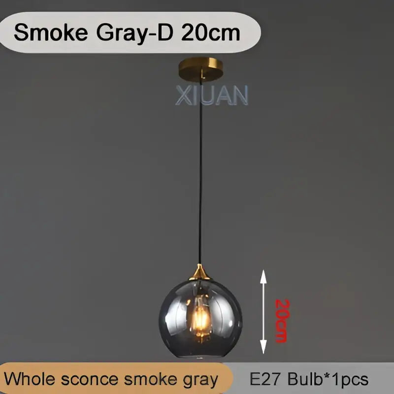 Smoke gray spherical glass industrial glass pendant light with brass fixture and black cord for kitchen dining room decorbites industrial glass