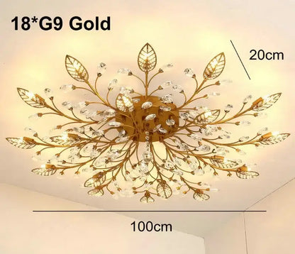 Industrial gold crystal leaf led ceiling light featuring gold leaf pattern and clear crystal accents for living room decorbites crystal leaf