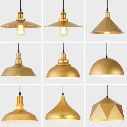 Industrial gold wrought iron geometric pendant light with gold-colored metal dome shapes for dining room decorbites gold wrought iron