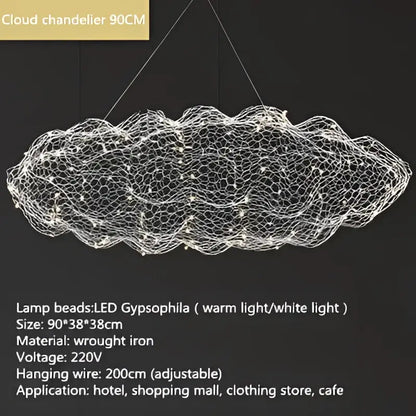 A modern industrial golden decorbites cloud pendant light with wire mesh and warm white led lights for bedroom decor