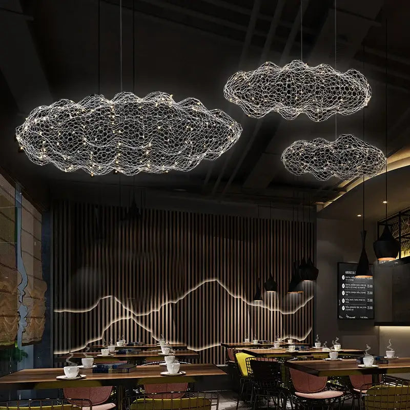 Silver wire cloud pendant lights with intricate mesh design industrial golden cloud pendant decorbites cloud pendant