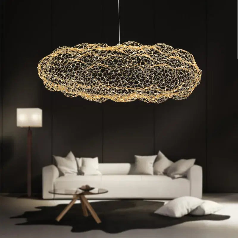 Industrial golden cloud pendant light fixture with golden wire mesh design for bedroom decorbites cloud pendant